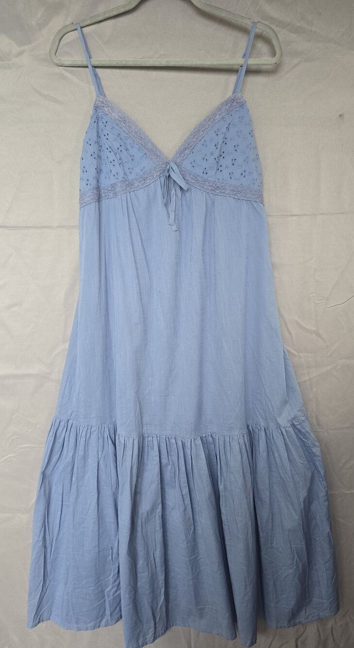No Boundaries Dress Juniors M Blue Eyelet Lace V Neck Tiered Sundress Casual